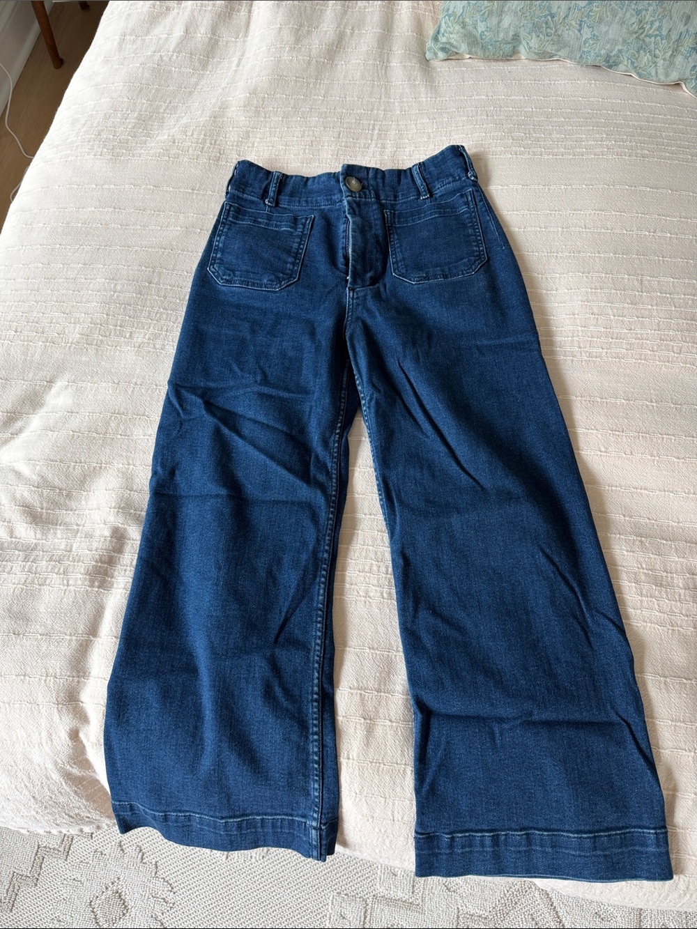 Maeve Wide-Leg High-Rise Jeans in Dark Blue Denim